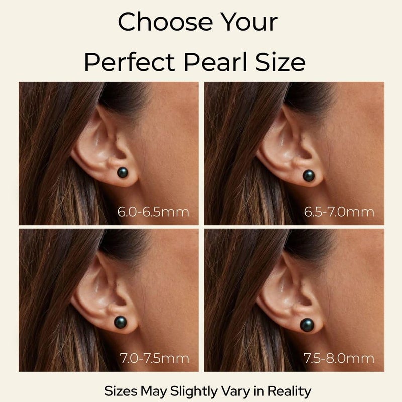 THE PEARL SOURCE 6.0-6.5mm Black Japanese Akoya Real Pearl Earrings for Women - 14k Gold Stud Earrings | Hypoallergenic Earrings with Genuine Cultured Pearls - Image 4